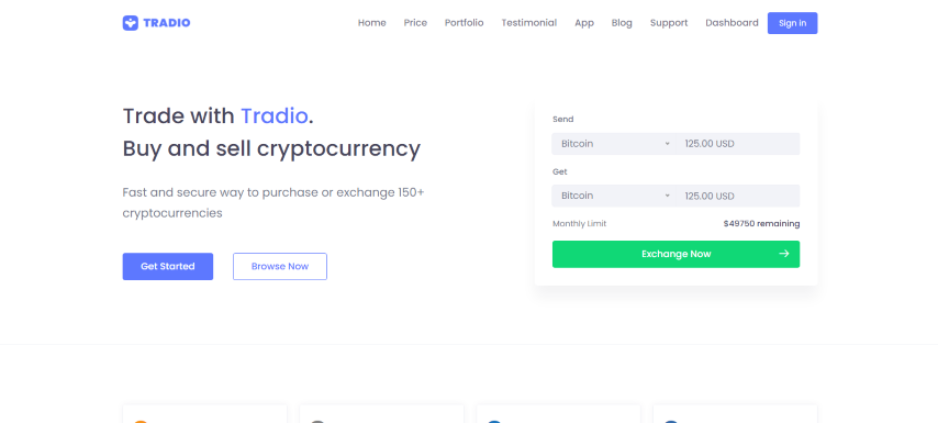 Tradio v2.0 - Cryptocurrency Exchange Dashboard HTML Template + Landing page