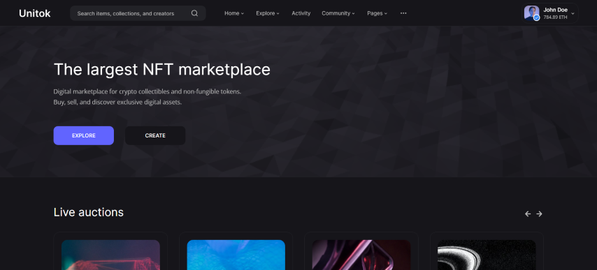 Unitok - NFT Marketplace HTML Template