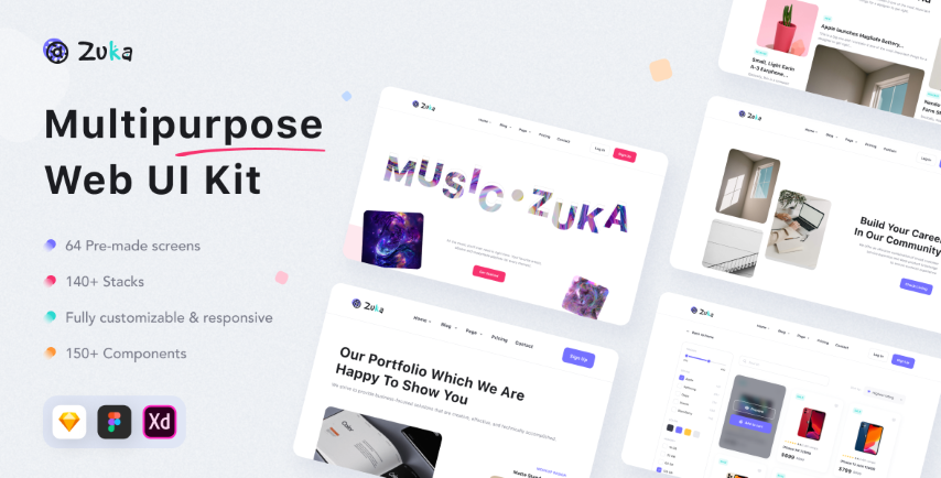 Zuka v1.0 - Multipurpose Web UI Kit for Adobe XD