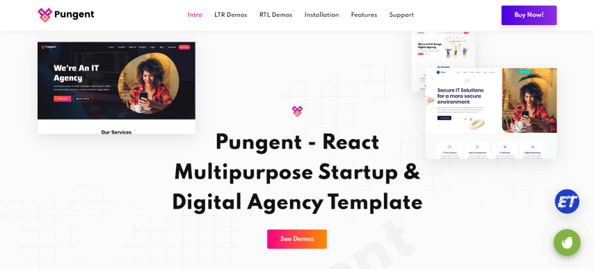 Pungent v1.7 - React Multipurpose Startup & Digital Agency Template