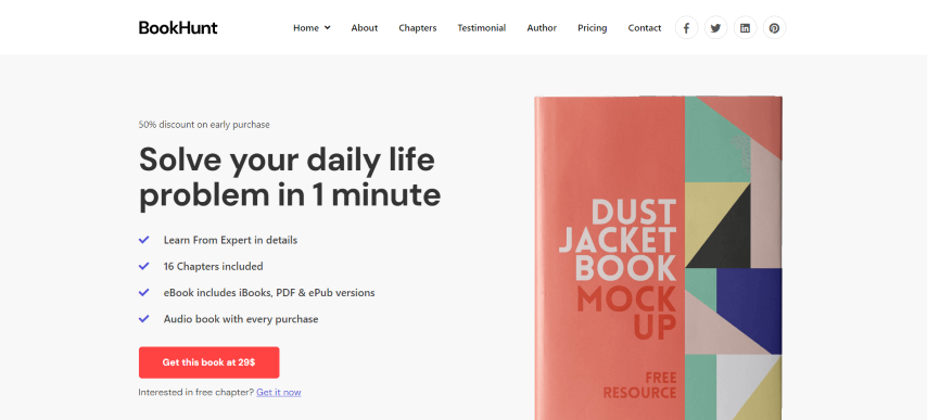Bookhunt - Author eBook Landing React Template