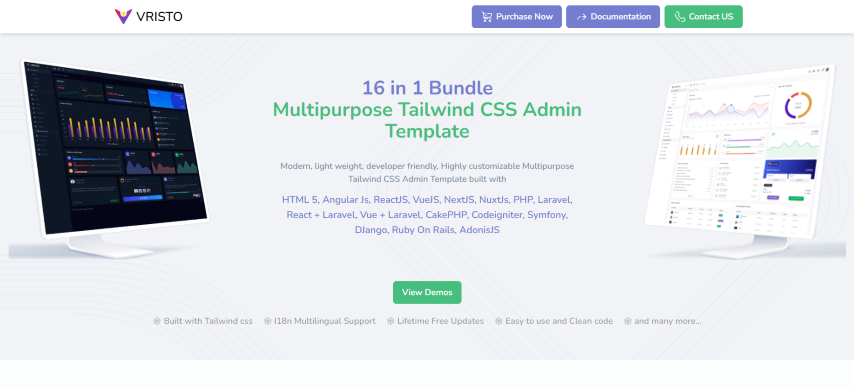 Vristo v1.0 - Tailwind CSS, HTML, VueJS, React, Laravel, Node Multipurpose Admin Dashboard Template