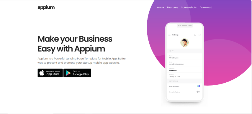 Appium - App Landing Page Template