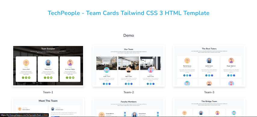 TechPeople - Team Cards Tailwind CSS 3 HTML Template