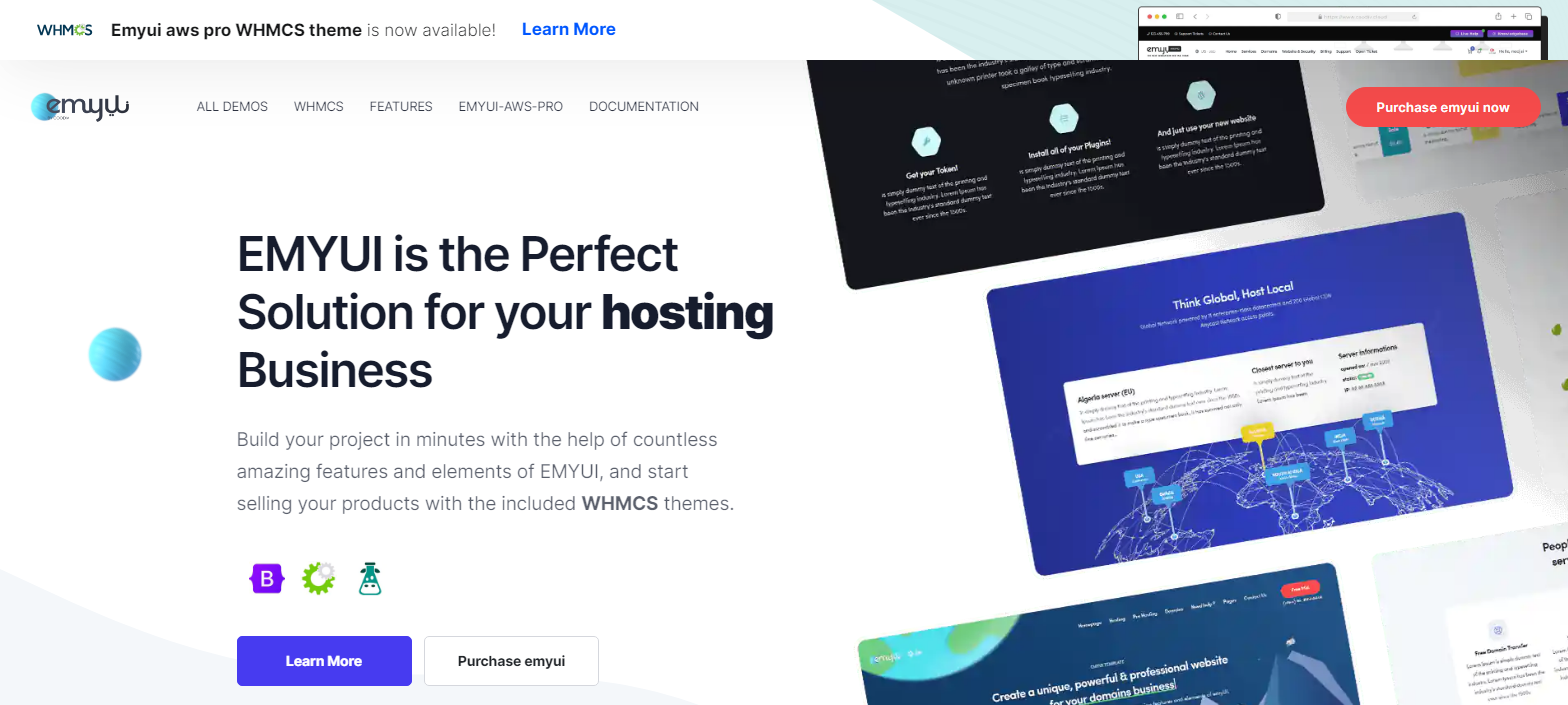 EMYUI v1.8 - Multipurpose Web Hosting with WHMCS Template